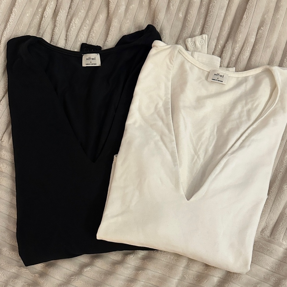 Wilfred Classic Black and White V-Neck Bodysuits